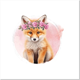 Baby Fox With Floral Crown Posters and Art